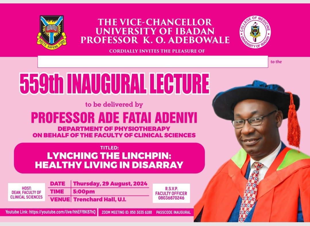 559TH INAUGURAL LECTURE TO BE DELIVERED BY PROFESSOR ADE F. ADENIYI