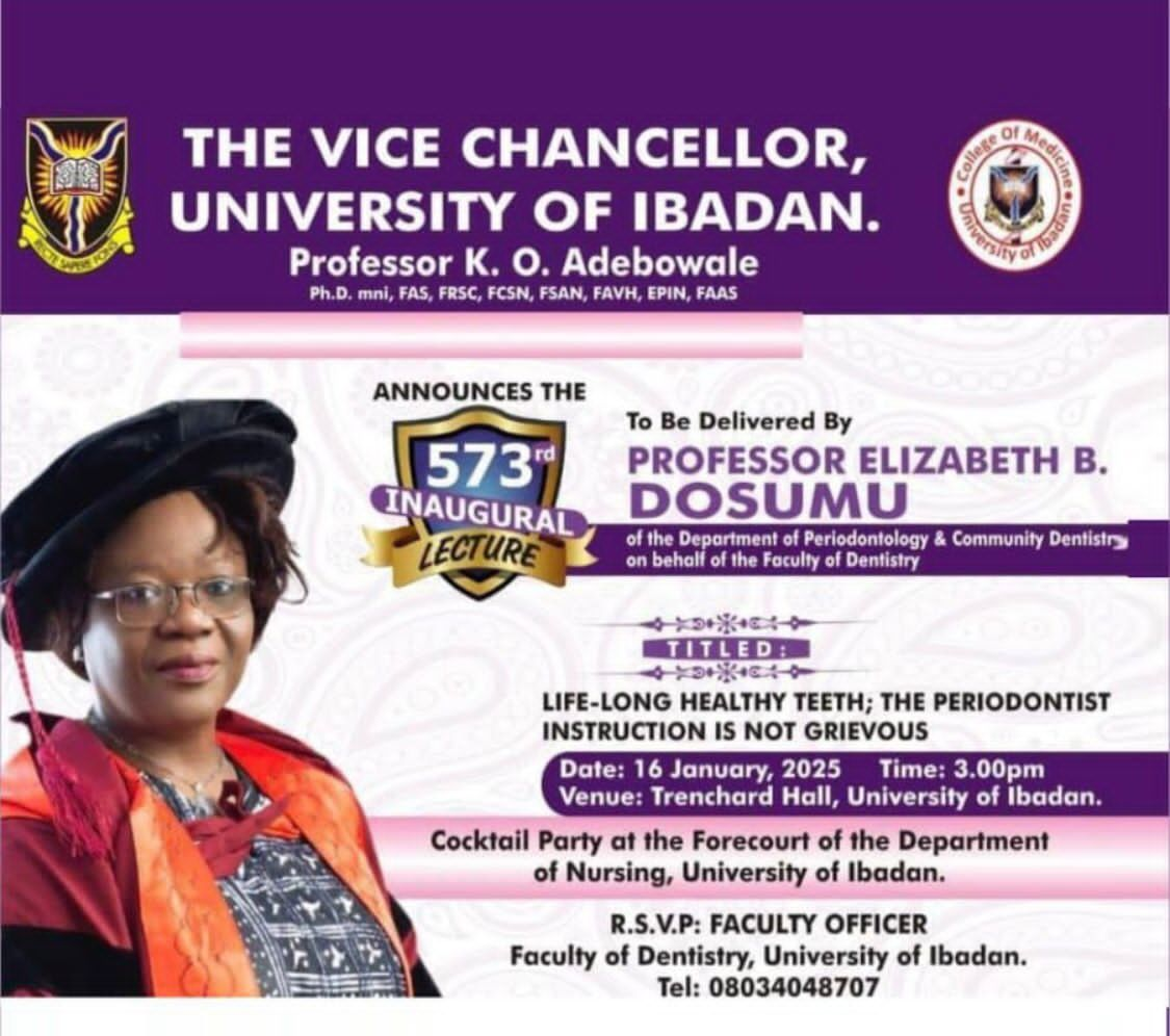 573RD INAUGURAL LECTURE TO BE DELIVERED BY PROFESSOR ELIZABETH B. DOSUMU