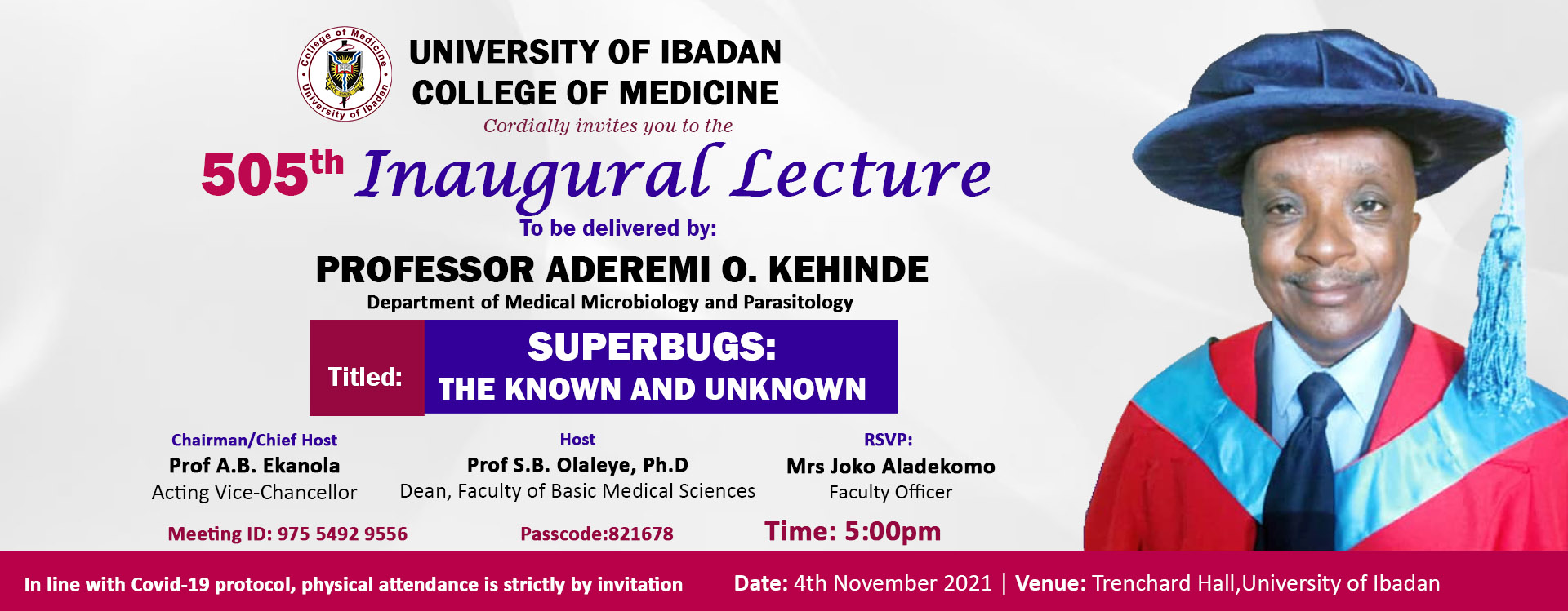 505TH INAUGURAL LECTURE TO BE DELIVERED BY PROFESSOR A. O. KEHINDE