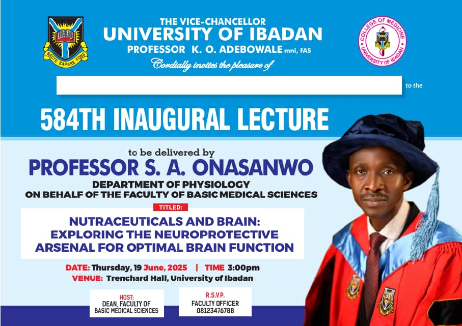 584TH INAUGURAL LECTURE TO BE DELIVERED BY PROFESSOR SAMUEL A. ONASANAWO