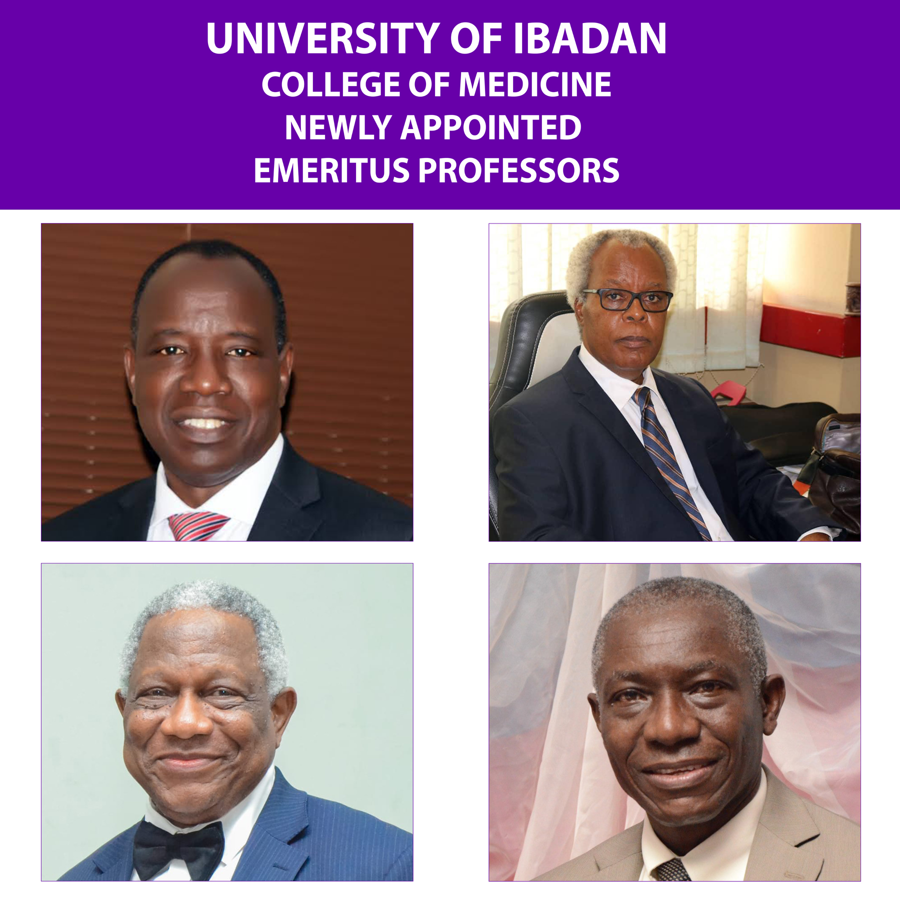 College of Medicine University of Ibadan gets Four Professors Emeritus